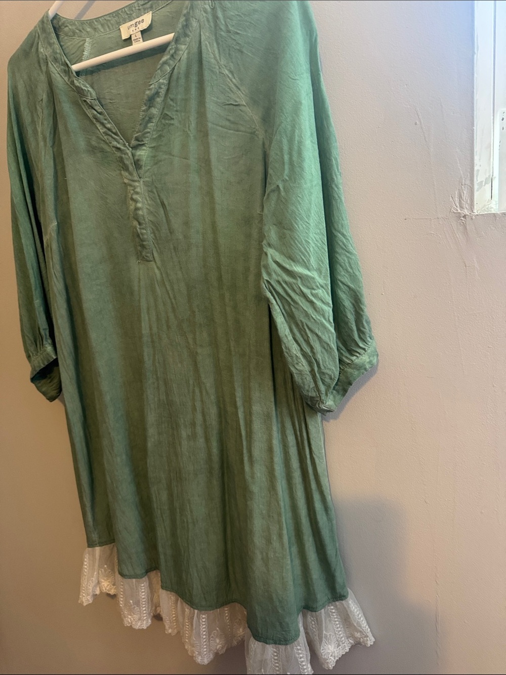 Umgee Sage Green V-Neck Tunic with Lace Trim - Picture 7 of 10